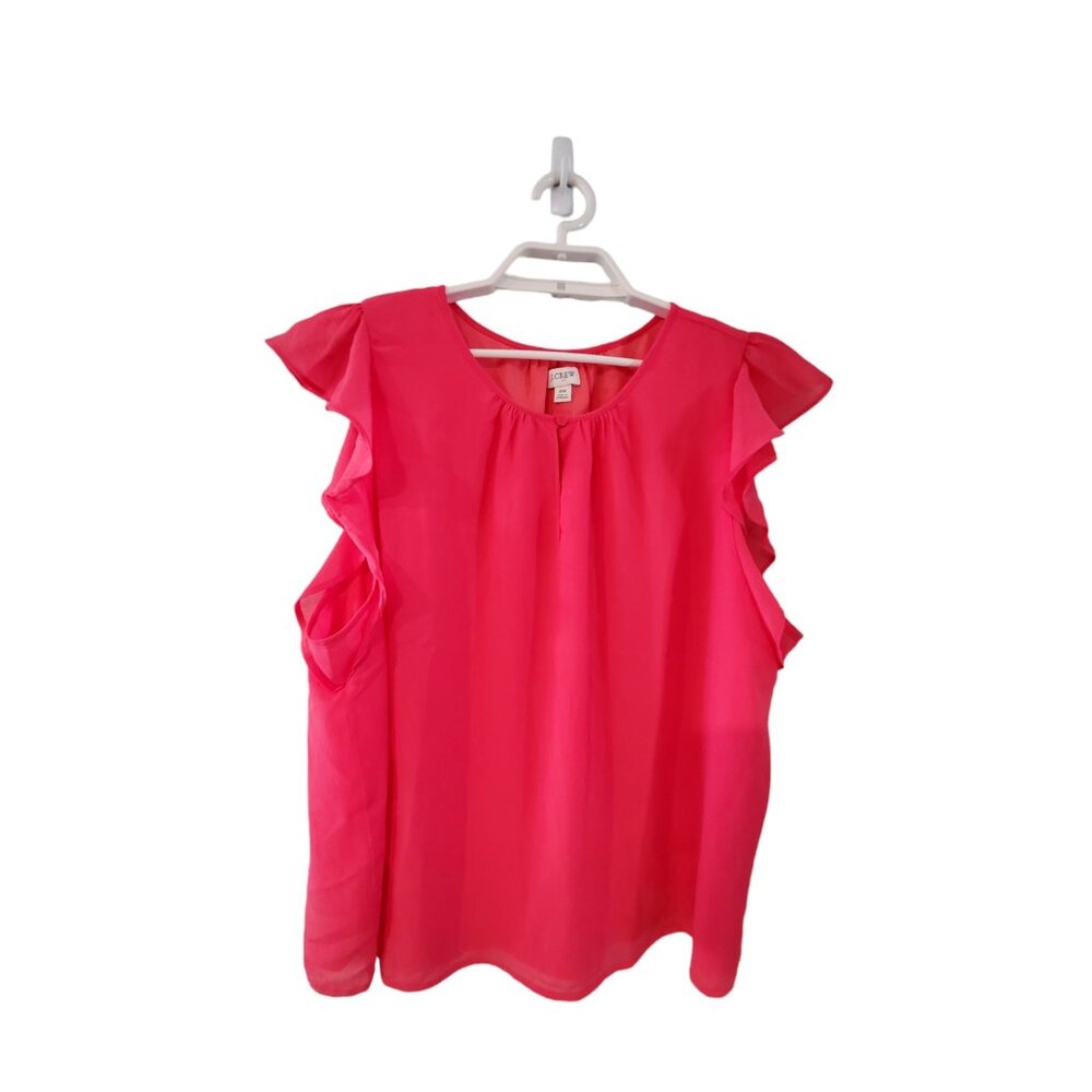 J Crew Factory top womens 2X flutter sleeve keyhole blouse coral pink Summer '23